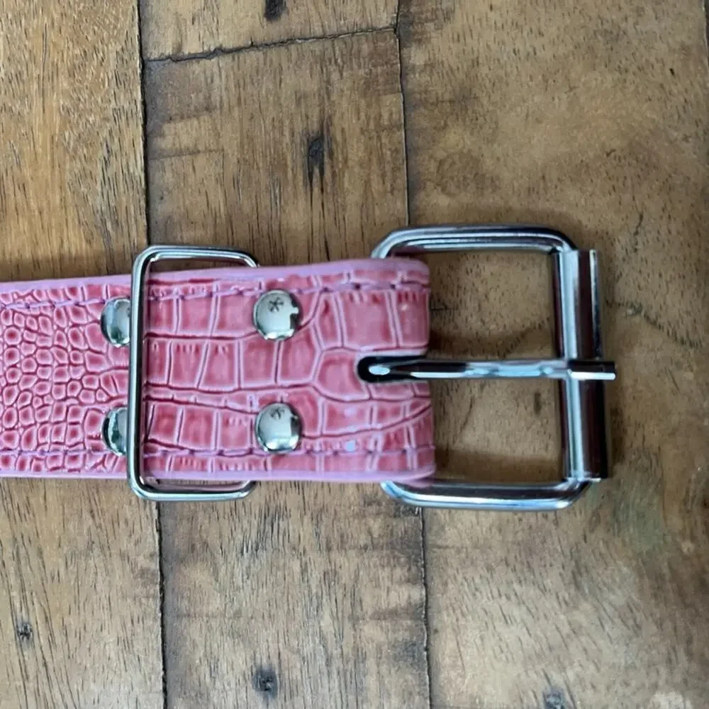 Pink Spiked Dog Collar Faux Croc Leather Medium Large 2